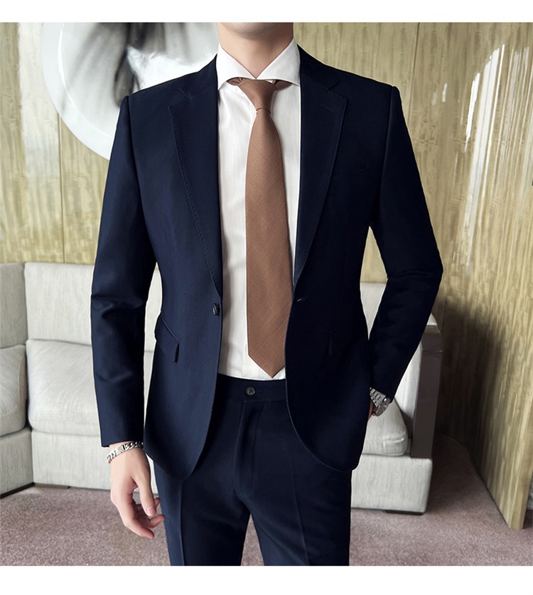 Completo casual da uomo in stile coreano, vestibilità slim, piccolo blazer, giacca da ufficio leggera, abito da sposo, abito da sposa_voghion.com