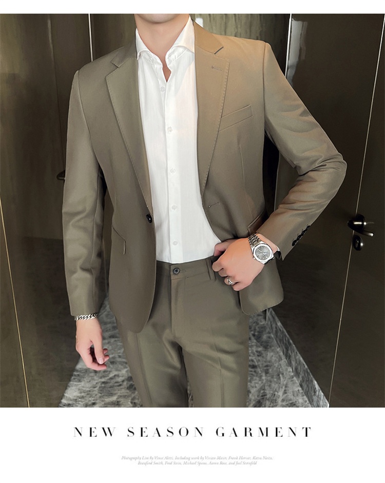 Completo casual da uomo in stile coreano, vestibilità slim, piccolo blazer, giacca da ufficio leggera, abito da sposo, abito da sposa_voghion.com