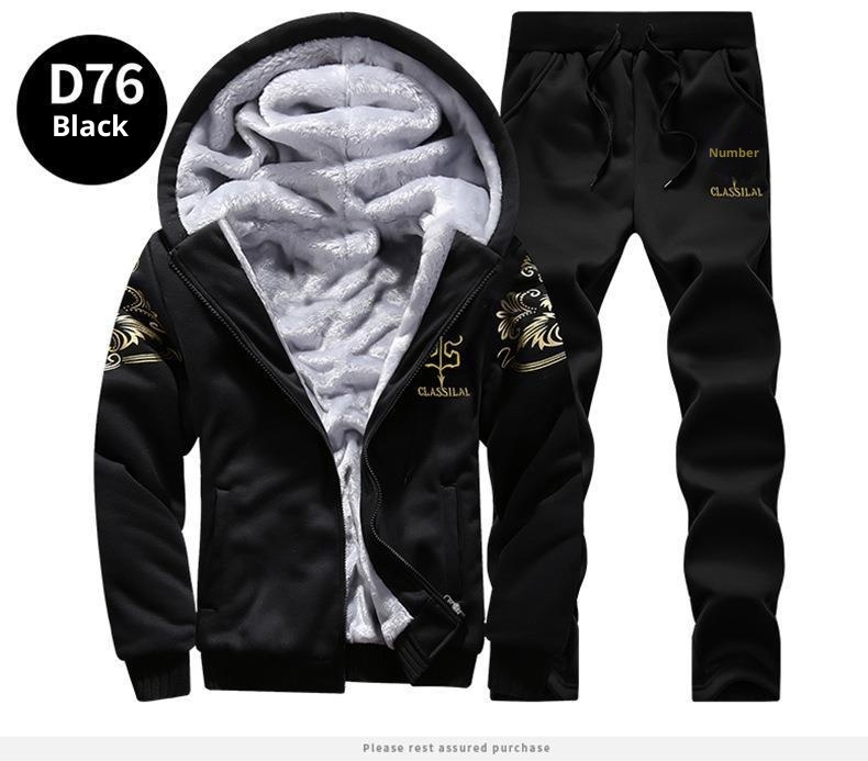 001 Cross-Border Plus Size 2023 Winter Fleece-Lined Thickened Men's Casual Sports Two-Piece Set Youth Korean Version Hooded_voghion.com