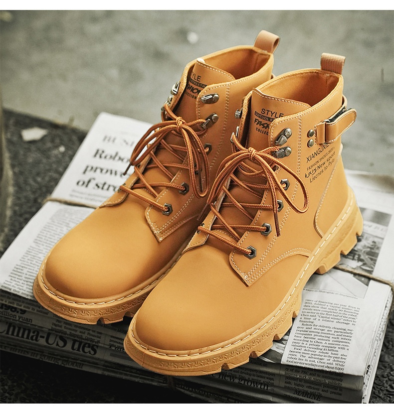 ShoeGlobe Herren Herbst/Winter Neue Mode Outdoor High-Top Martin Jugend Trend Dicksohle Gelbe Wanderschuhe Arbeitsschuhe_voghion.com