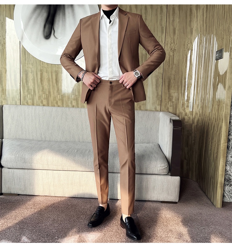 Completo casual da uomo in stile coreano, vestibilità slim, piccolo blazer, giacca da ufficio leggera, abito da sposo, abito da sposa_voghion.com