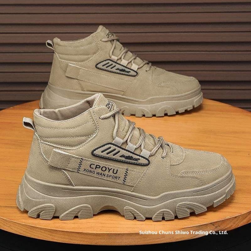 Bottes de randonnée montantes ShoeGlobe Martin Spring pour hommes, imperméables, antidérapantes, pour le travail et la sécurité en extérieur, avec semelle épaisse rehaussante._voghion.com