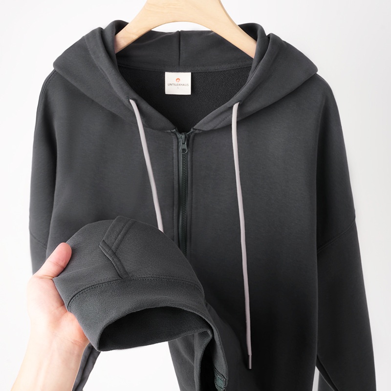 600g męska kurtka kardigan American Heavyweight Silver Fox Fleece, jesień-zima, pogrubiona i podszyta, jednolity kolor,_voghion.com