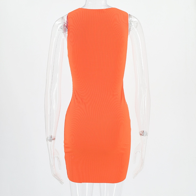 Robe moulante ChicShe 2023, style européen et américain, col rond, sans manches, couleur unie, coupe ajustée, collection été INS 025_voghion.com