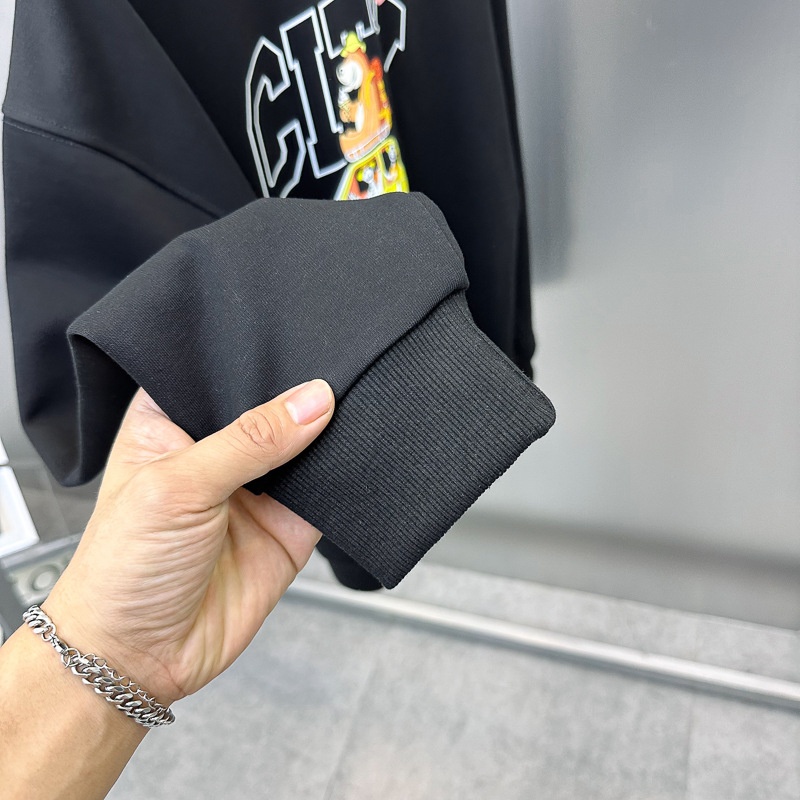 Pull homme à col rond noir en polaire, motif maison d'oiseau, style automne-hiver, tendance._voghion.com