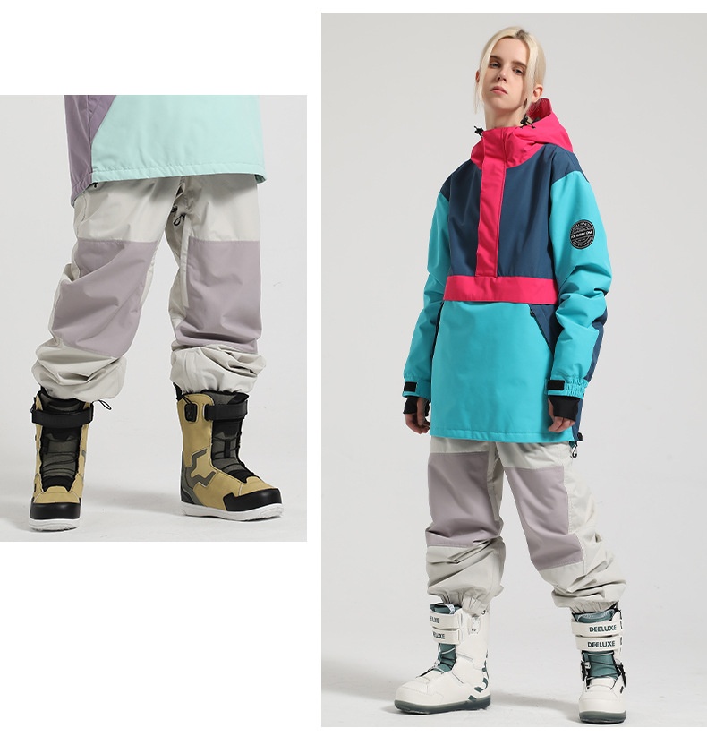 001 Damen-Snowboardhose mit Bündchen, locker geschnitten, wasserdicht, atmungsaktiv, warm, farblich abgesetzt, Arbeitshose, Schneehose für Herren, Outdoor-Skibekleidung_voghion.com