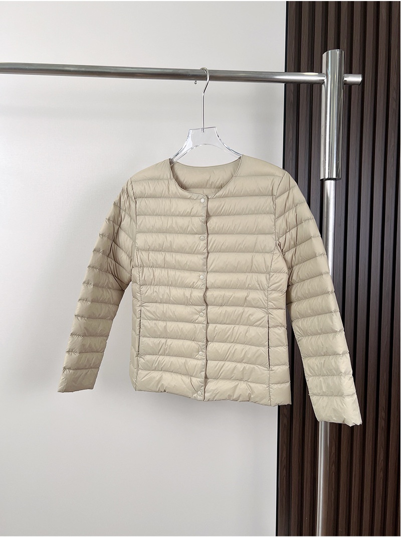 ChicShe Jiaxing Pinghu Down Jacket Short Long Sleeve Thin Collarless V-neck Lightweight Inner Liner Women U Home Same Style Base_voghion.com
