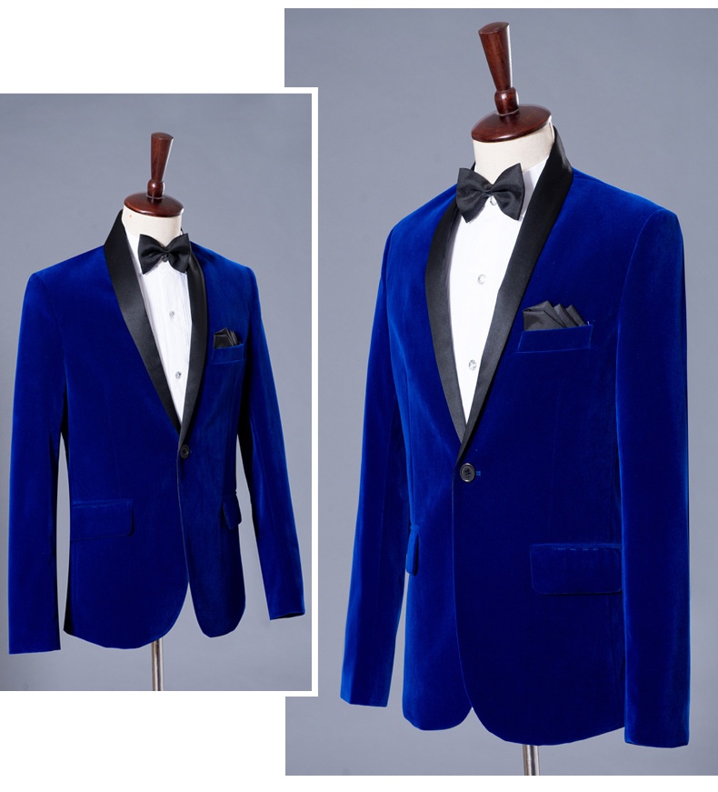 Herren-Freizeitanzug für Jungen, Smoking-Set für Gastgeber, Sänger, Auftrittsoutfit, Bräutigam, Business-Anzug, festliche Kleidung, Burgunderrot, Samt, Königsblau_voghion.com