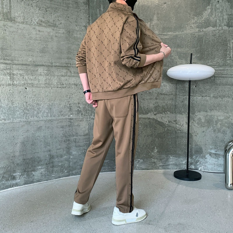 001 Spring And Autumn New Sports Casual Cardigan Sweatshirt Printed Youth Men's Two-Piece Set_voghion.com