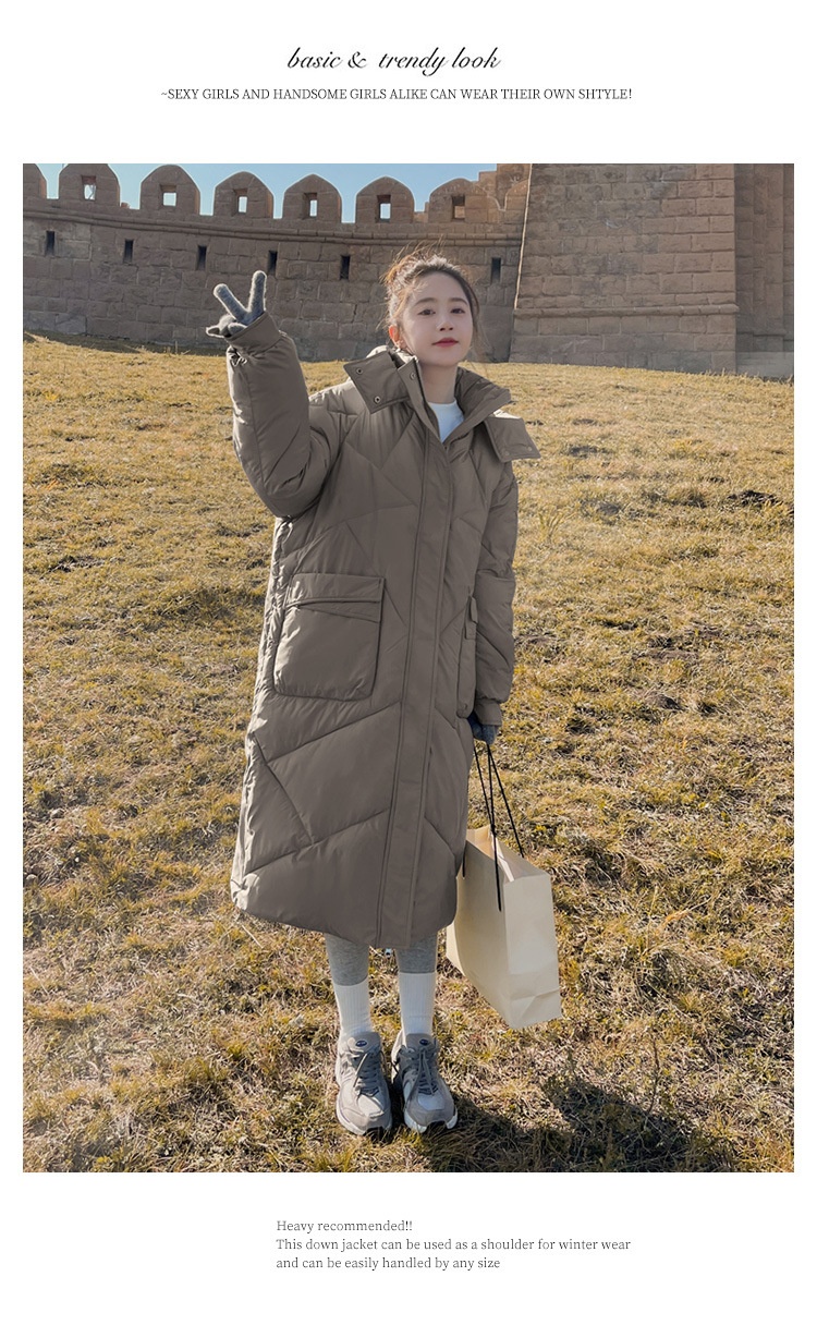 ChicShe Winter 2024 Neue Mode Lockere Plus Size Kapuzen-Daunenjacke aus Baumwolle für Damen, mittellang, knielang, dick gefüttert_voghion.com