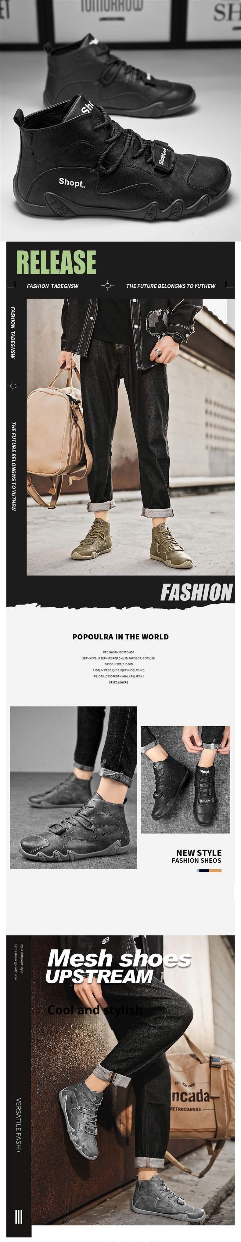 ShoeGlobe Men's Autumn Winter High-top Outdoor Hiking Waterproof Non-slip Leather Work Safety Martin Boots Trendy Fleece-lined_voghion.com