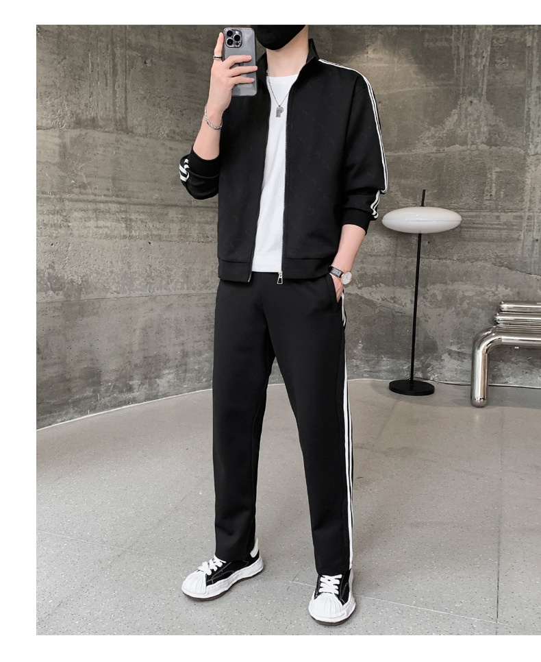 001 Spring And Autumn New Sports Casual Cardigan Sweatshirt Printed Youth Men's Two-Piece Set_voghion.com