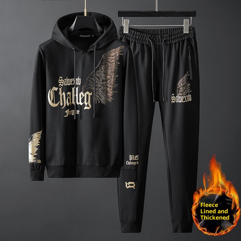 001 European Station Sports Suit Men Winged Rhinestone Hooded Sweatshirt 2021 High-End Trendy Plus Size Casual Set_voghion.com