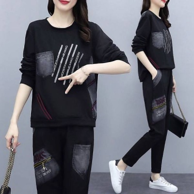 001 2025 Autumn New Large Size Loose Printed Set For Women Korean Style Casual Sportswear Two-Piece Trendy Export_voghion.com