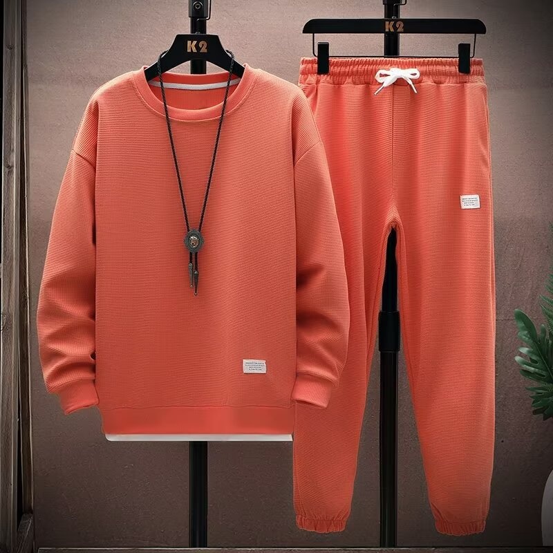 001 Casual Sports Suit For Men Spring And Autumn Round Neck Sleeve T-Shirt With Long Pants Youth Trendy Cool Full Set_voghion.com