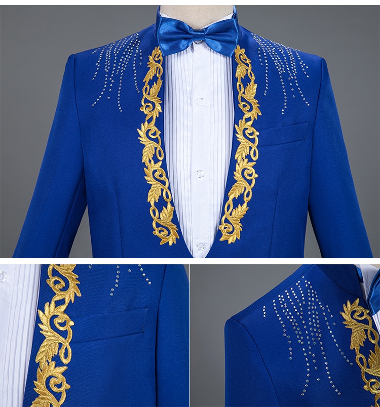 Costume da esibizione per uomo, adulto, con colletto alto e paillettes, cantante, presentatore, coro da palcoscenico, completo formale da uomo_voghion.com