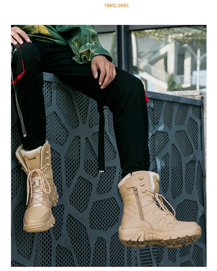 ShoeGlobe Neue Herbst/Winter Herren-Wanderschuhe, schwarz, rutschfest, flacher Absatz, Einheitsgröße, auf Lager, verdickter, hoher Schaft, haftend, vorne_voghion.com