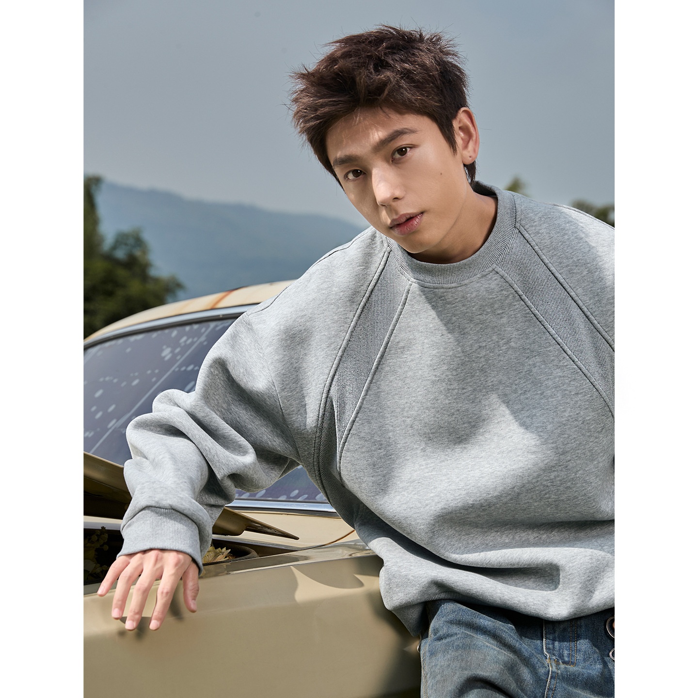 Sweat-shirt à col rond épais en patchwork de coton spatial pour homme, automne, marque tendance, coupe carrée, pull décontracté_voghion.com