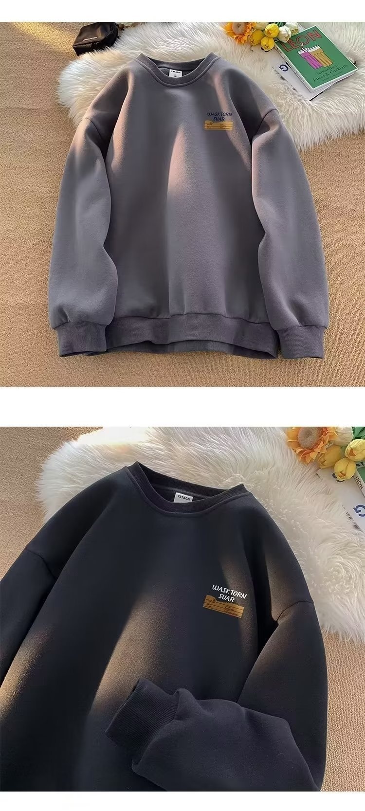 boy Boy 2024 American Style Cool Retro Heavyweight Crew Neck Sweatshirt For Men Autumn Winter Fleece Loose Trendy Brand Handsome_voghion.com