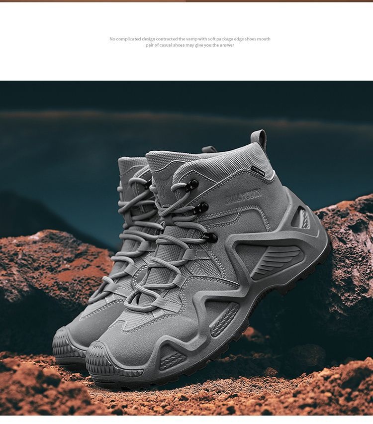 ShoeGlobe Outdoor Mid-Top Waterproof Hiking Sports Versatile Men's Combat Desert Boots Breathable Non-Slip Wear-Resistant_voghion.com