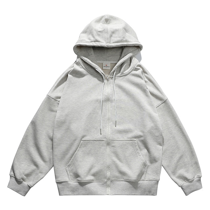 600g męska kurtka kardigan American Heavyweight Silver Fox Fleece, jesień-zima, pogrubiona i podszyta, jednolity kolor,_voghion.com