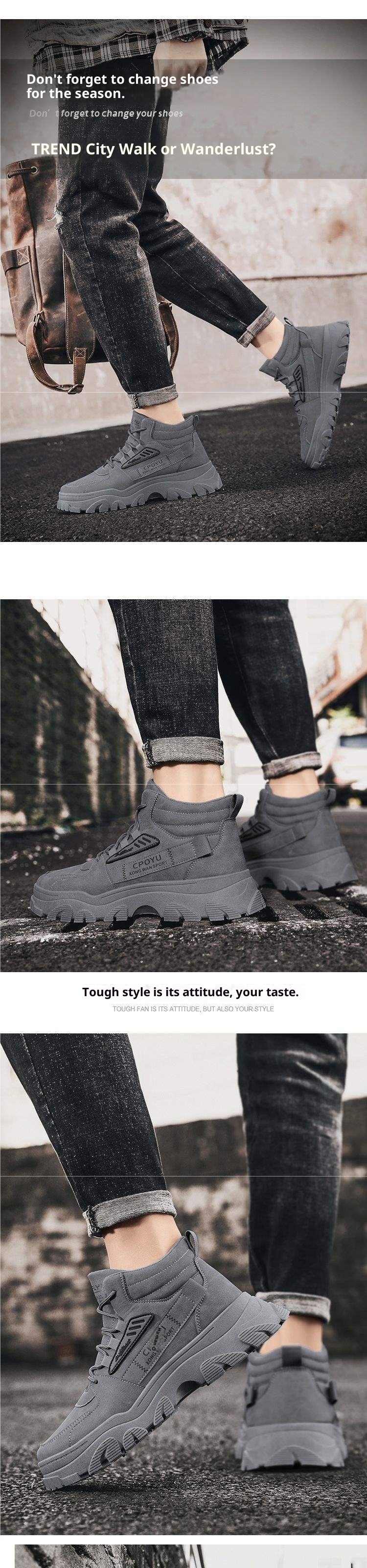 Bottes de randonnée montantes ShoeGlobe Martin Spring pour hommes, imperméables, antidérapantes, pour le travail et la sécurité en extérieur, avec semelle épaisse rehaussante._voghion.com