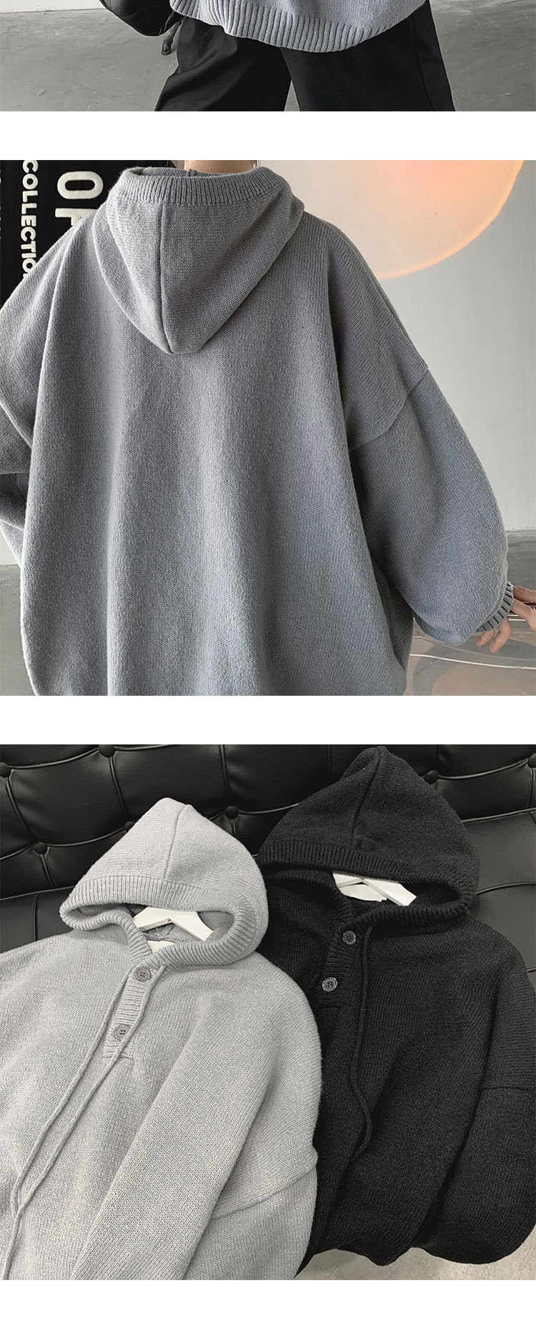 1 Hooded Turtleneck Sweater Men, Loose Fit, Lazy Style, Autumn And Winter, Japanese Retro Thick Knitted Cardigan For_voghion.com