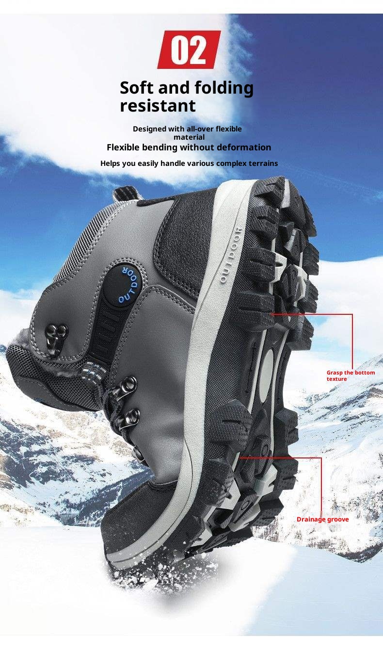 ShoeGlobe Winter Cotton Shoes With Fleece Lining, Warm Hiking Shoes, Men's Outdoor Waterproof Thickened High-top Non-slip_voghion.com