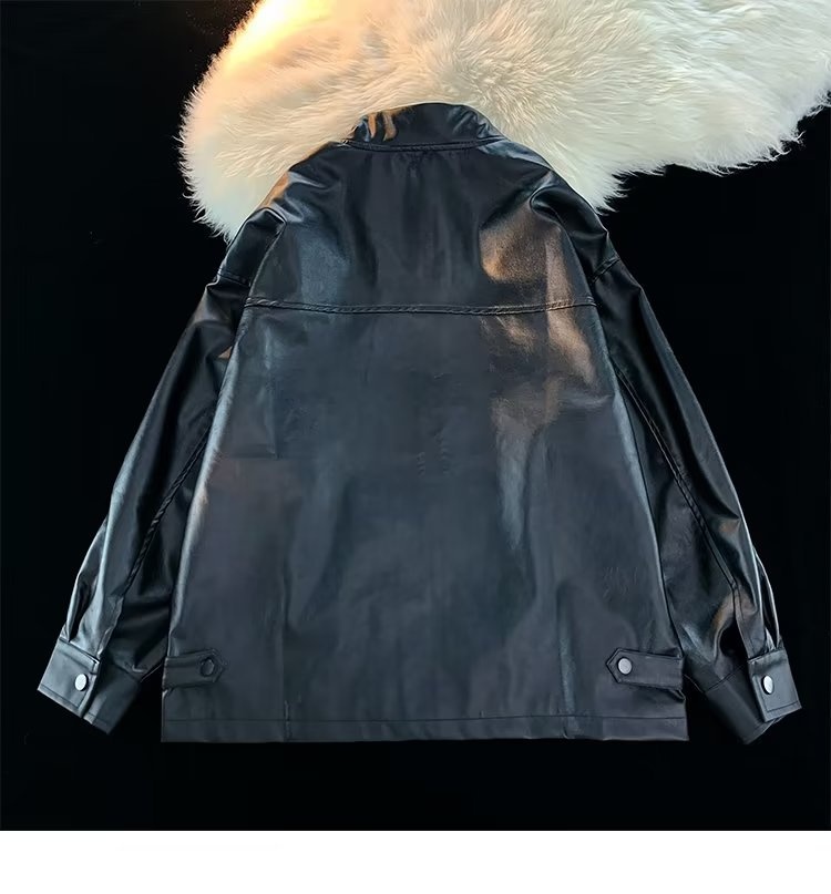 QFV507045555501<2 Veste bomber rétro américaine tendance en cuir PU pour homme, style baseball, printemps-automne._voghion.com