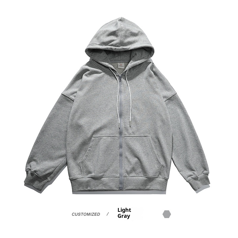 600g męska kurtka kardigan American Heavyweight Silver Fox Fleece, jesień-zima, pogrubiona i podszyta, jednolity kolor,_voghion.com