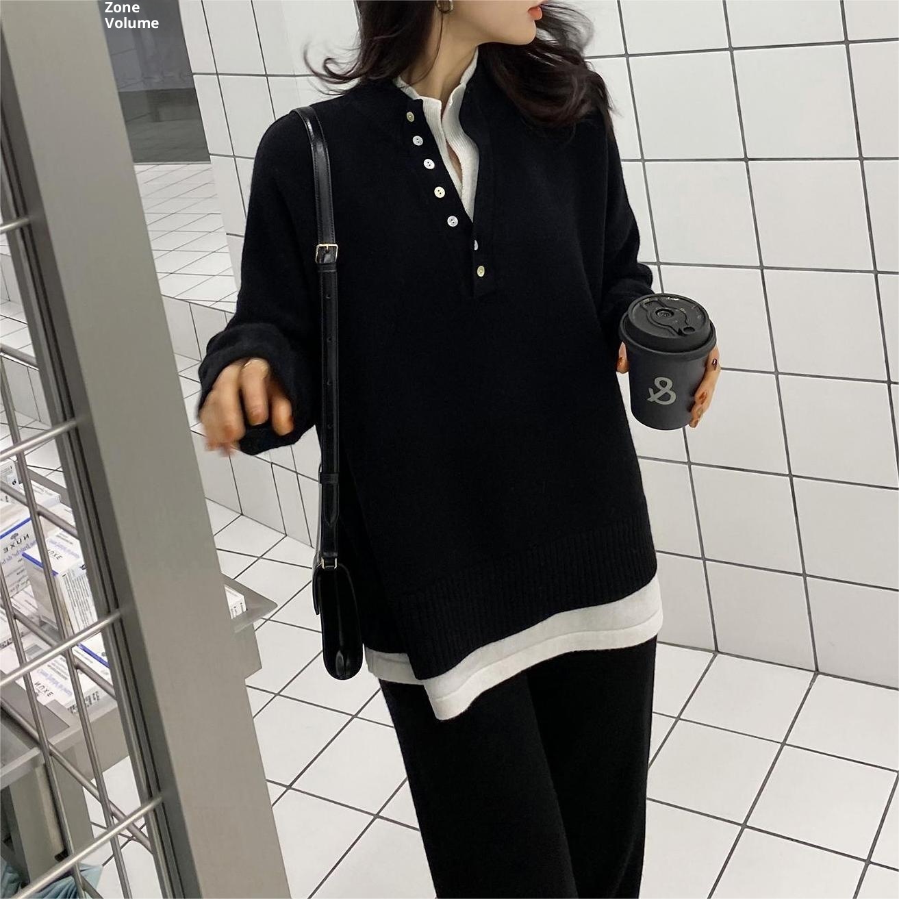 Ensemble deux pièces automne-hiver 001 : pull ample décontracté style européen pour femme, pantalon large et coupe sportive._voghion.com