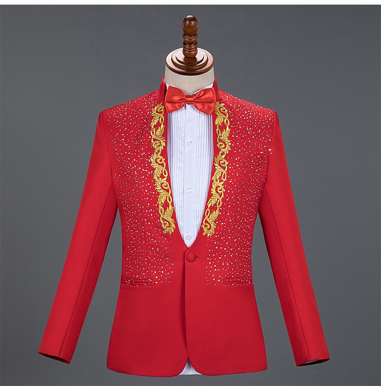 Costume da esibizione per uomo, adulto, con colletto alto e paillettes, cantante, presentatore, coro da palcoscenico, completo formale da uomo_voghion.com