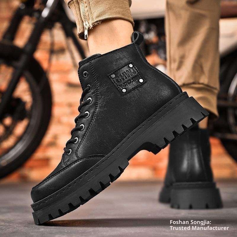ShoeGlobe Martin Autumn Wasserdichte Mid-Top-Sportschuhe aus Leder für Herren, Retro-Stil, britische Outdoor-Wander- und Arbeitsstiefel_voghion.com
