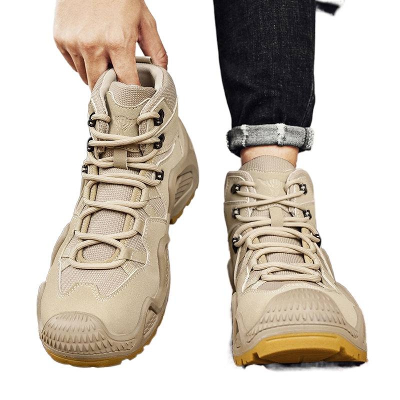 ShoeGlobe Outdoor Mid-Top Waterproof Hiking Sports Versatile Men's Combat Desert Boots Breathable Non-Slip Wear-Resistant_voghion.com