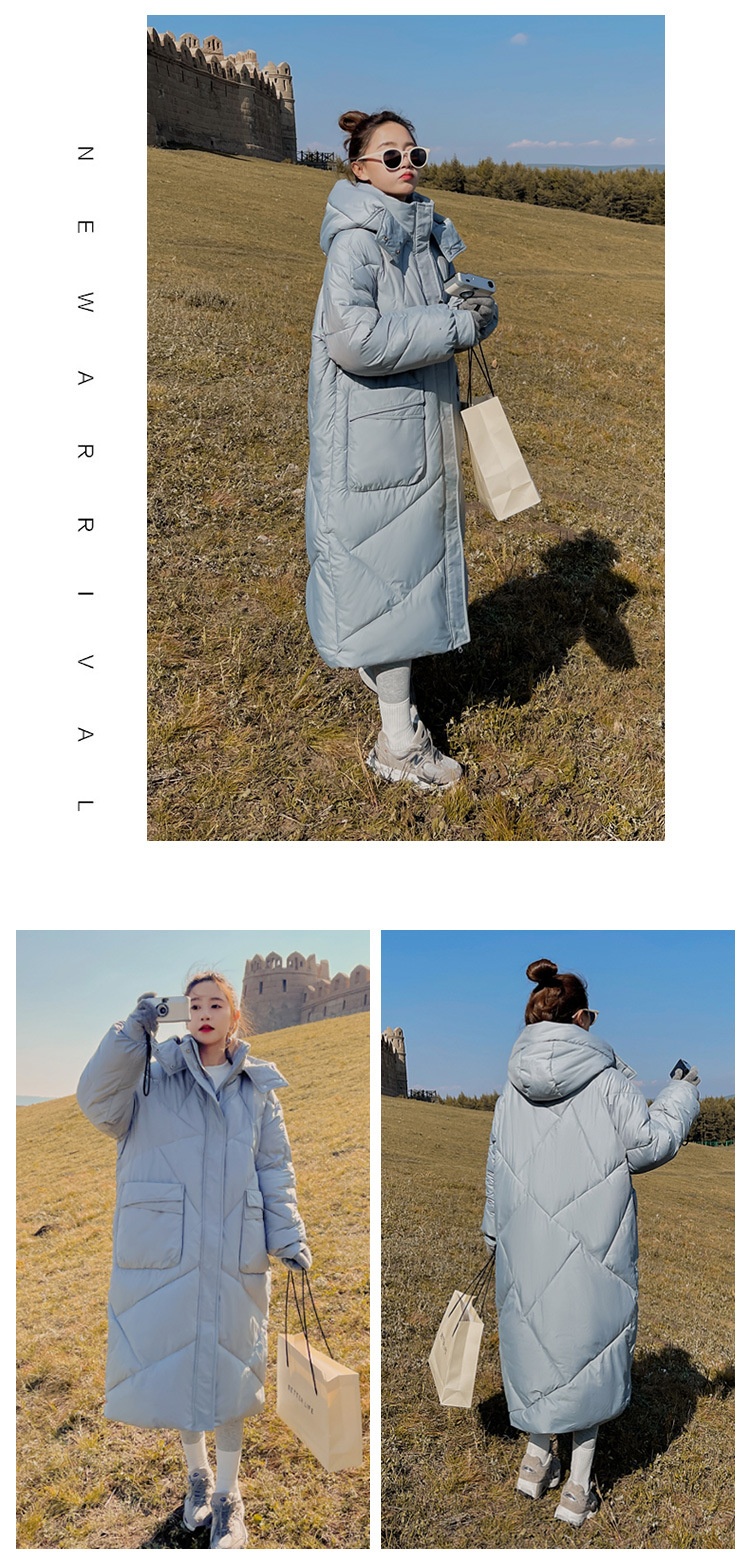 ChicShe Winter 2024 Neue Mode Lockere Plus Size Kapuzen-Daunenjacke aus Baumwolle für Damen, mittellang, knielang, dick gefüttert_voghion.com