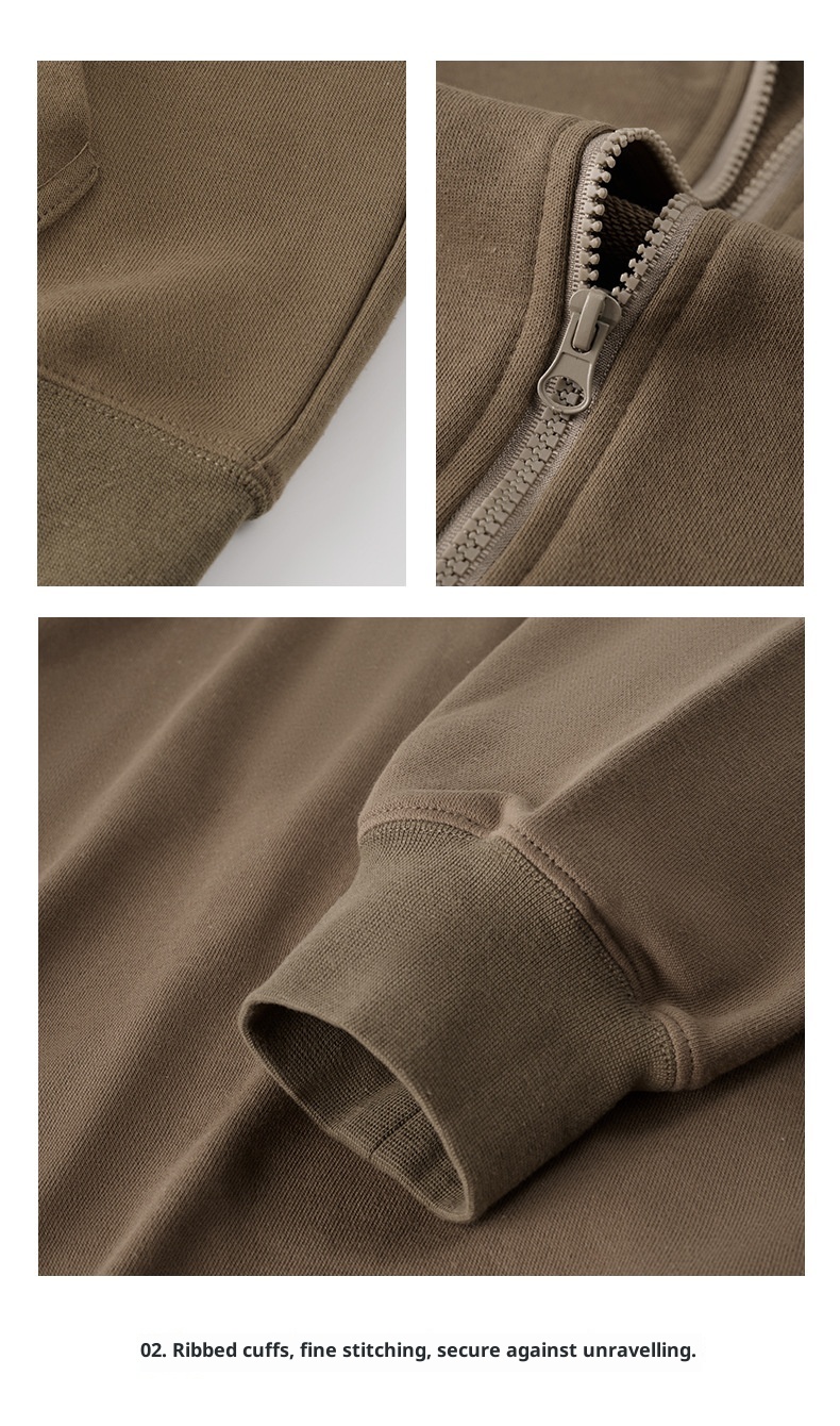 600g męska kurtka kardigan American Heavyweight Silver Fox Fleece, jesień-zima, pogrubiona i podszyta, jednolity kolor,_voghion.com