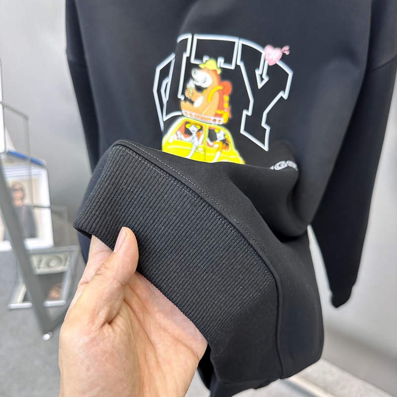 Pull homme à col rond noir en polaire, motif maison d'oiseau, style automne-hiver, tendance._voghion.com