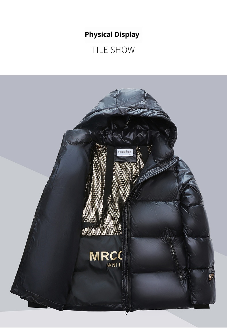 ChicShe Hochwertige schwarze Goldjacke für Damen, kurzer Stil, koreanische Version 2025, Kapuze, dickes Winter-Paar-Outfit_voghion.com