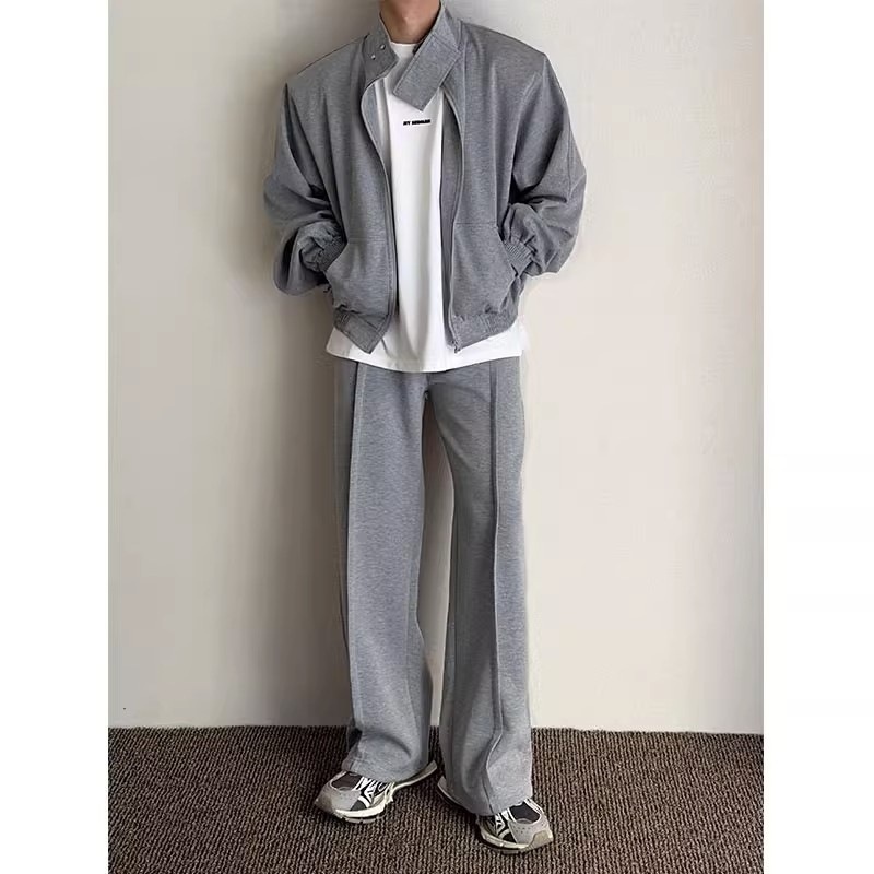 001 Felpa con collo alto, imbottita, stile casual, ampia, stile coreano, 2024, autunno, due pezzi, sportiva, tinta unita, alla moda_voghion.com