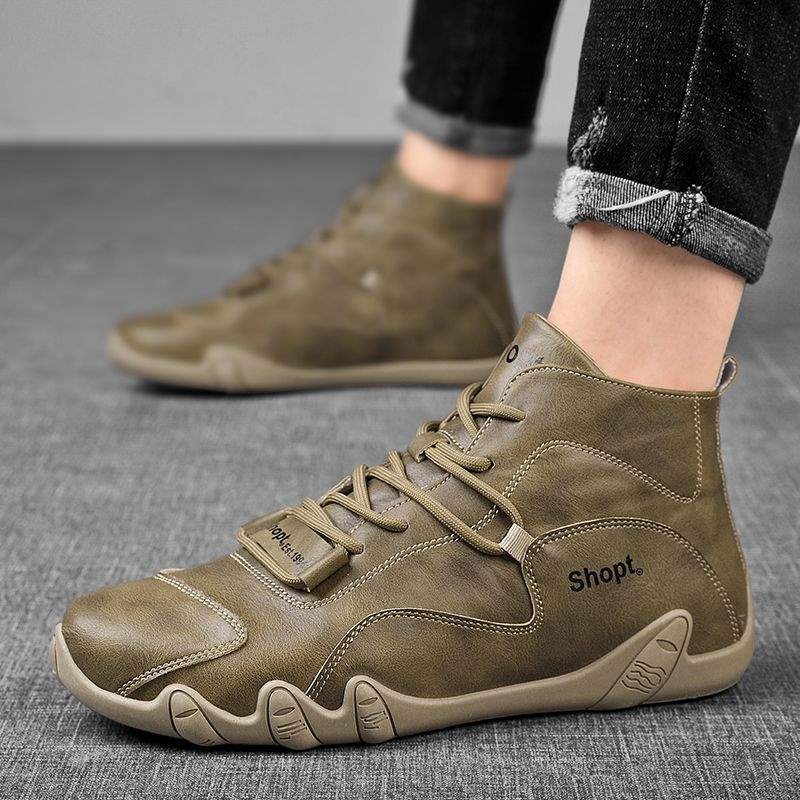 ShoeGlobe Men's Autumn Winter High-top Outdoor Hiking Waterproof Non-slip Leather Work Safety Martin Boots Trendy Fleece-lined_voghion.com