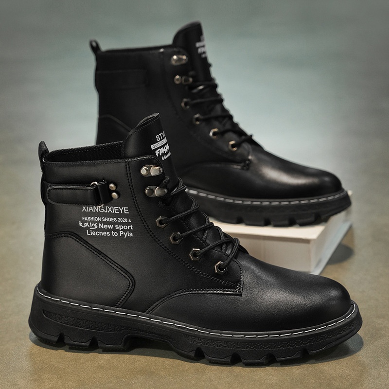 ShoeGlobe Herren Herbst/Winter Neue Mode Outdoor High-Top Martin Jugend Trend Dicksohle Gelbe Wanderschuhe Arbeitsschuhe_voghion.com