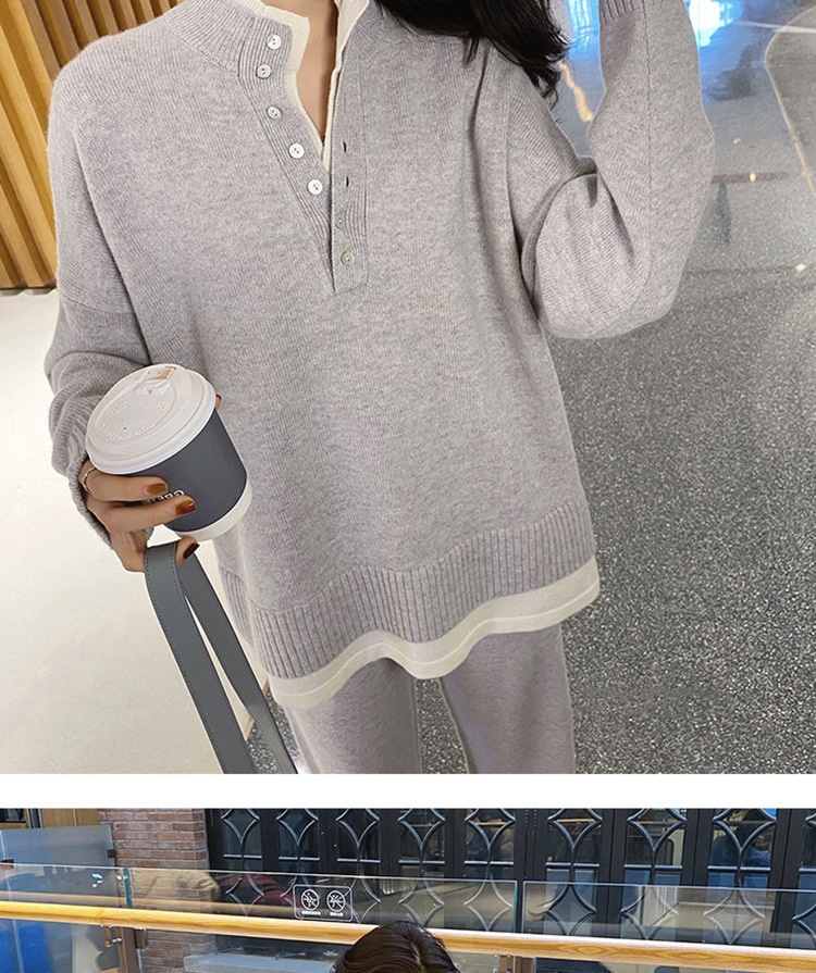 Ensemble deux pièces automne-hiver 001 : pull ample décontracté style européen pour femme, pantalon large et coupe sportive._voghion.com