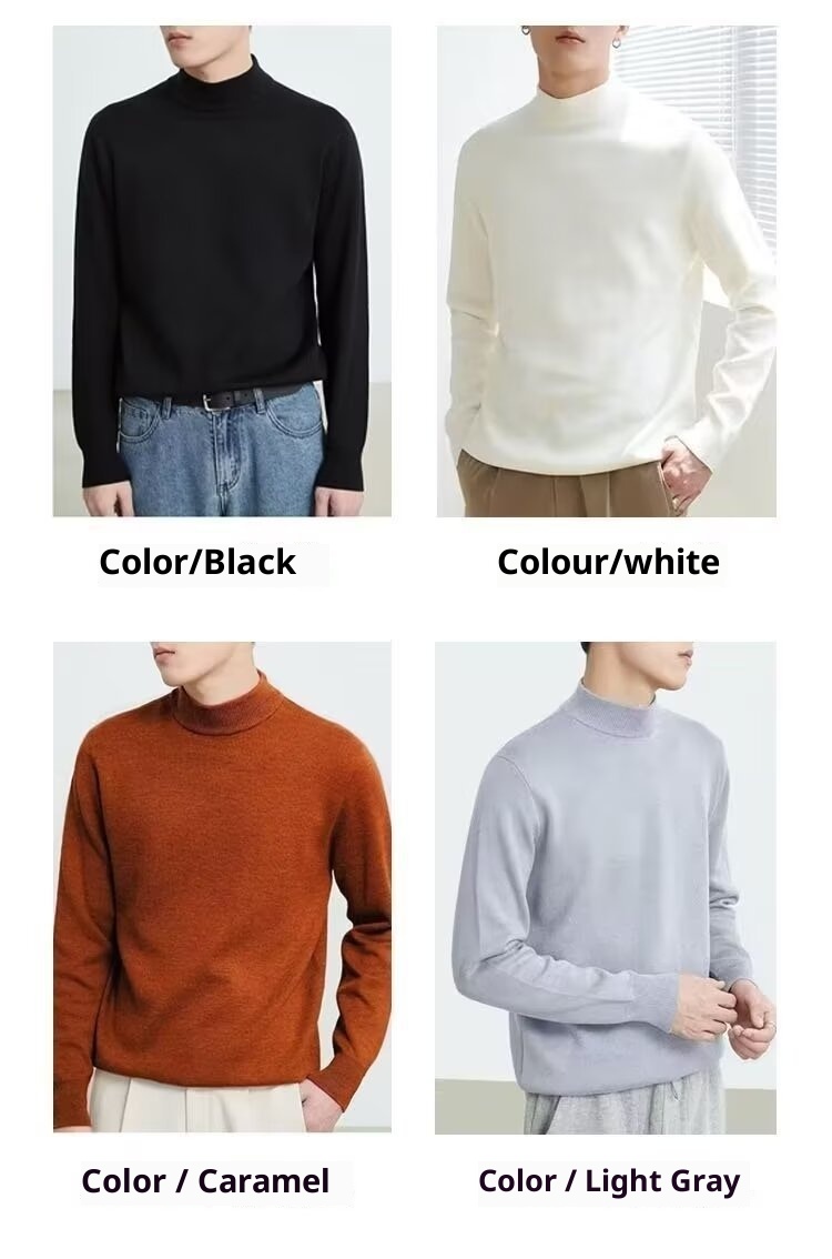 1 maglione a collo alto da uomo autunno inverno, vestibilità ampia, versatile, foderato in pile, spesso, bianco, da uomo, lavorato a maglia, con scollo medio_voghion.com