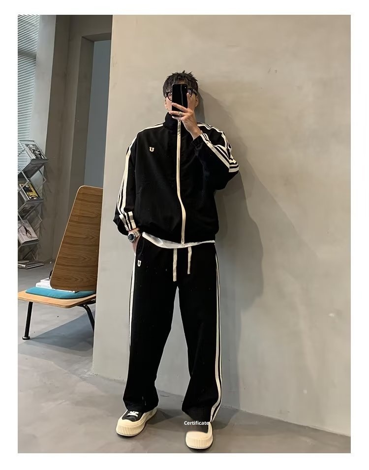 001 2024 Giacca casual invernale da uomo, stile coreano, alla moda, con colletto alla coreana, stile due pezzi, stile sportivo per studenti_voghion.com