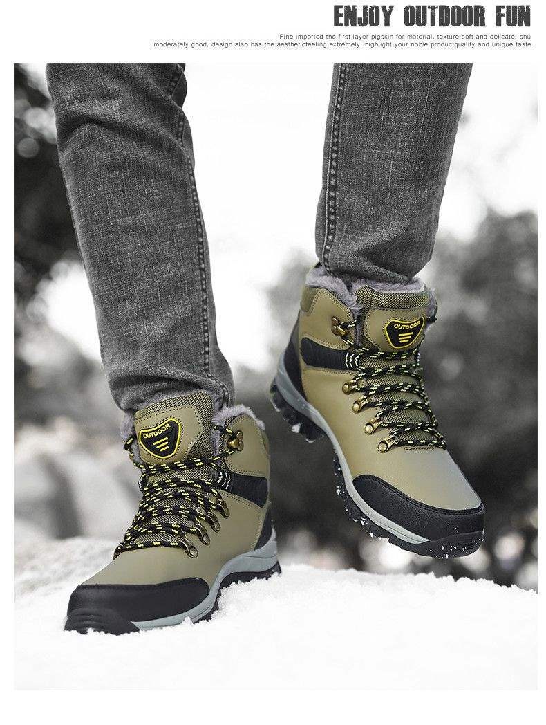 ShoeGlobe Winter Cotton Shoes With Fleece Lining, Warm Hiking Shoes, Men's Outdoor Waterproof Thickened High-top Non-slip_voghion.com