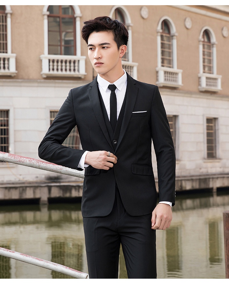 Jongens heren lente- en herfstset, Koreaans slim fit professioneel formeel pak, driedelig pak voor heren, bruidsjonker_voghion.com