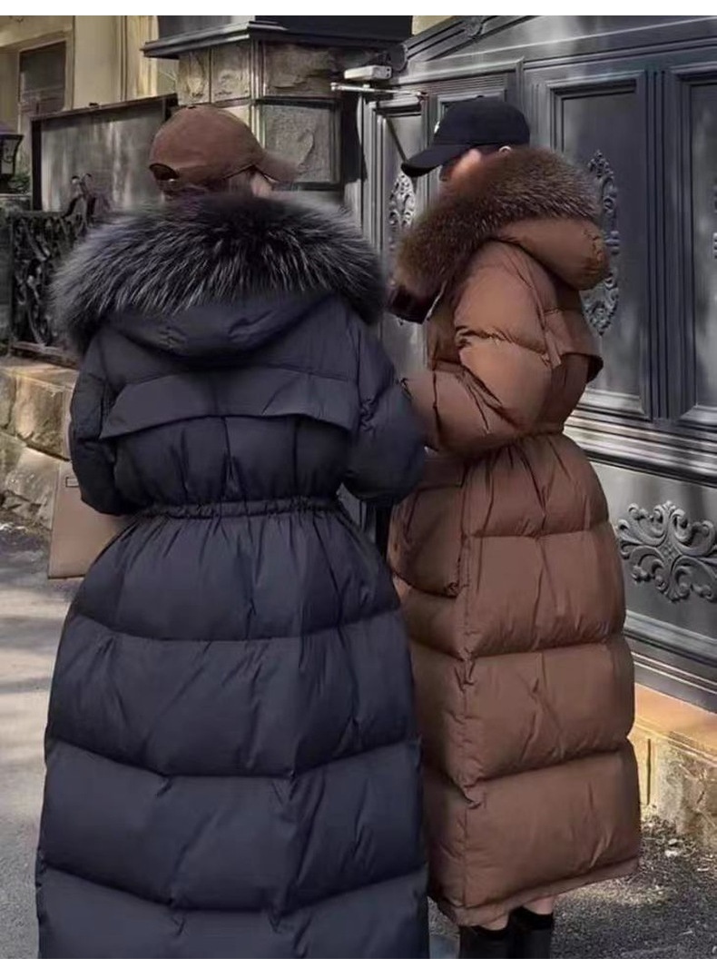 ChicShe 2024 New Winter Large Fur Collar Hooded Thickened Long White Duck Warm Korean Style Women's Down Jacket Coat_voghion.com