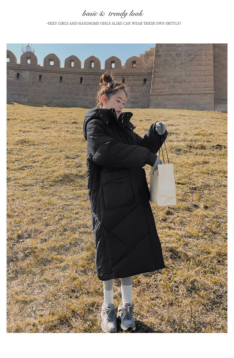 ChicShe Winter 2024 Neue Mode Lockere Plus Size Kapuzen-Daunenjacke aus Baumwolle für Damen, mittellang, knielang, dick gefüttert_voghion.com