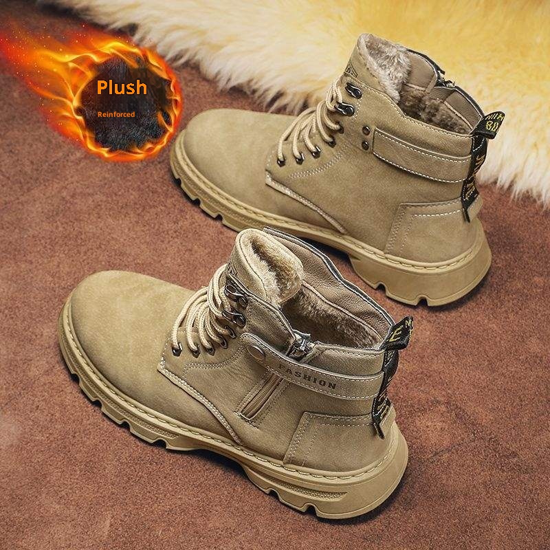 ShoeGlobe High-Top Herren Winterschuhe mit Fleecefutter, dicker, warmer Doppel-Baumwoll-Sohle, geeignet für Outdoor-Aktivitäten wie Wandern, Wandern und Motorradfahren. Wasserdicht._voghion.com