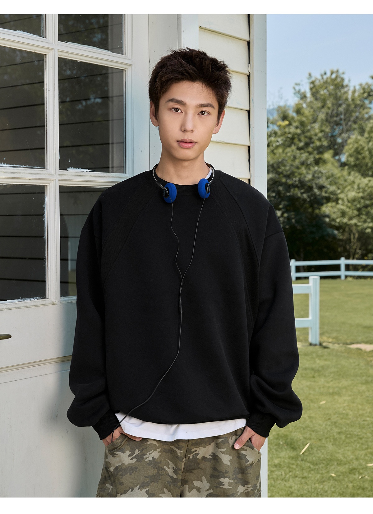 Sweat-shirt à col rond épais en patchwork de coton spatial pour homme, automne, marque tendance, coupe carrée, pull décontracté_voghion.com